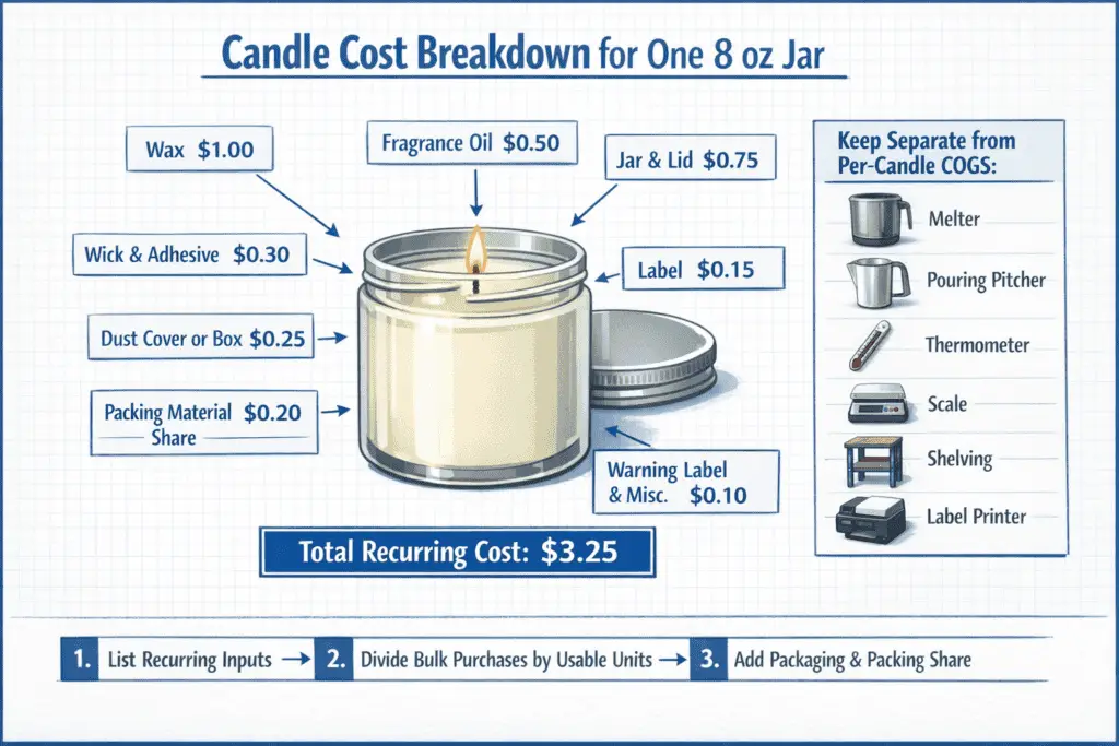 candle cost breakdown and recurring inputs per jar