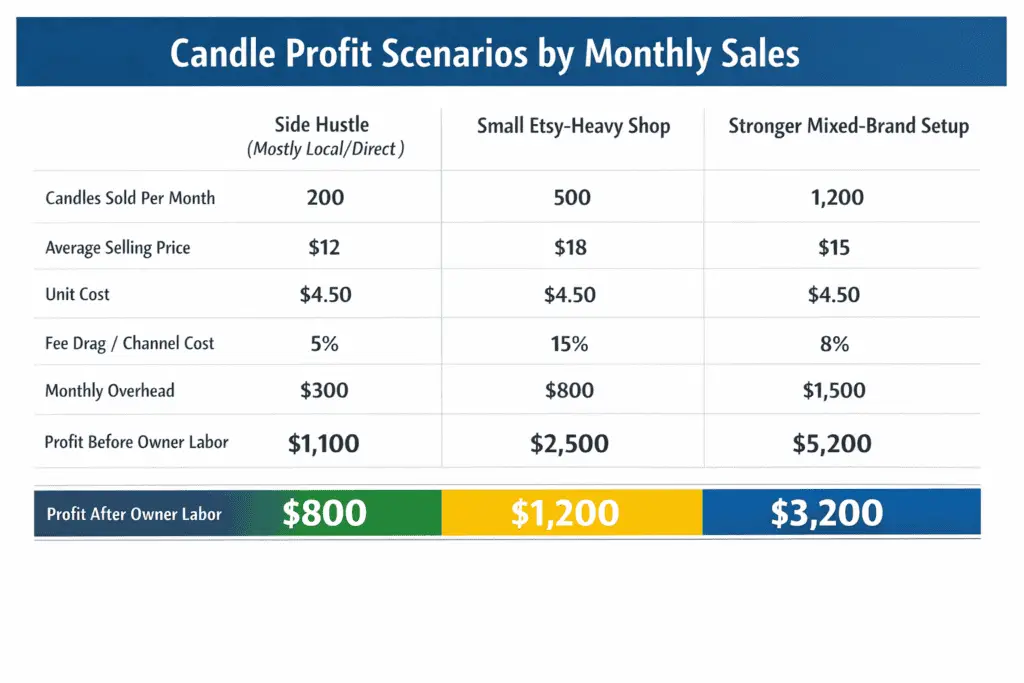 candle profit scenarios and monthly margin after labor