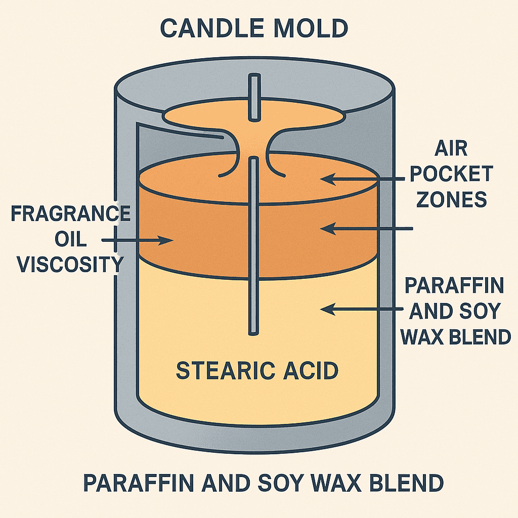 cross-section of paraffin soy wax blend showing additive effects on sinkholes