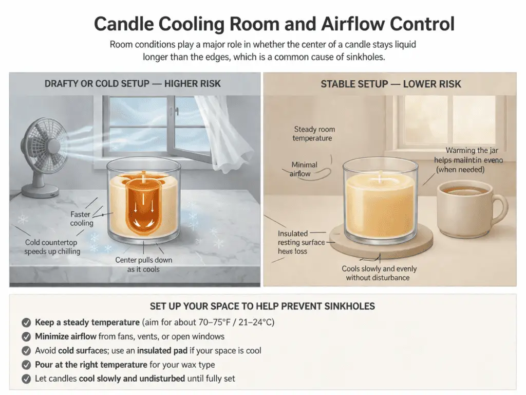 candle cooling room and airflow surface control