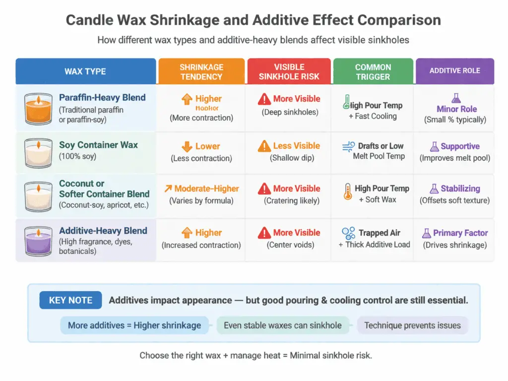 candle wax shrinkage and additive effect comparison