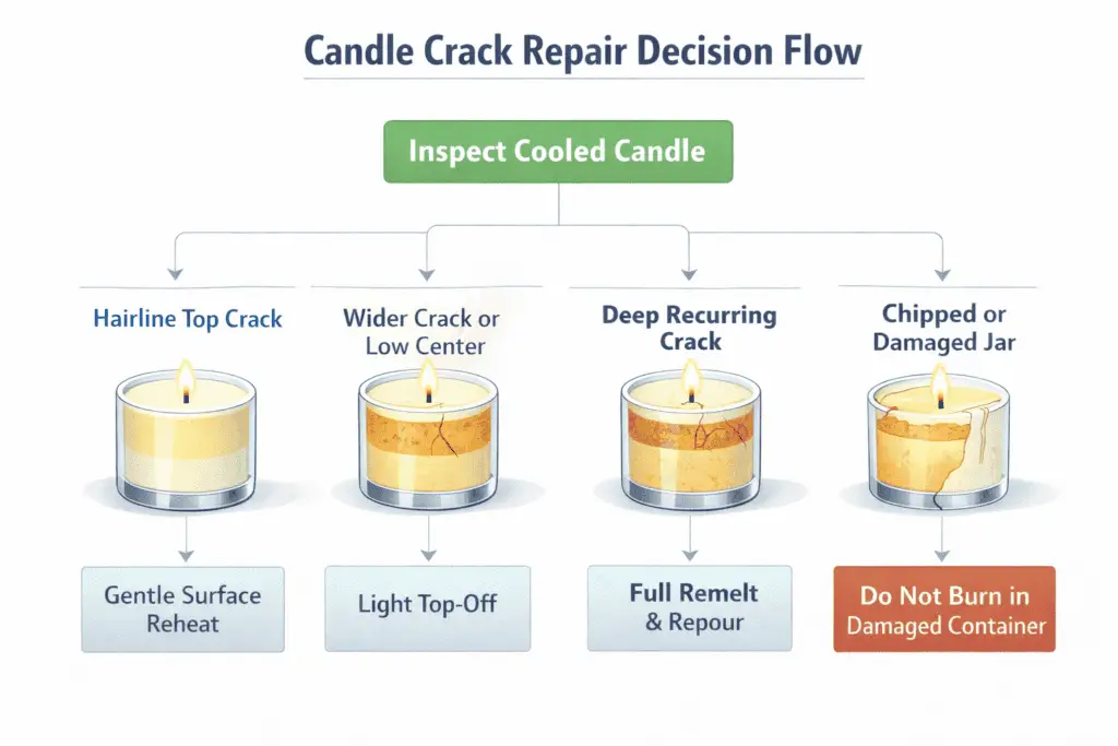 candle crack depth and repair decision flow