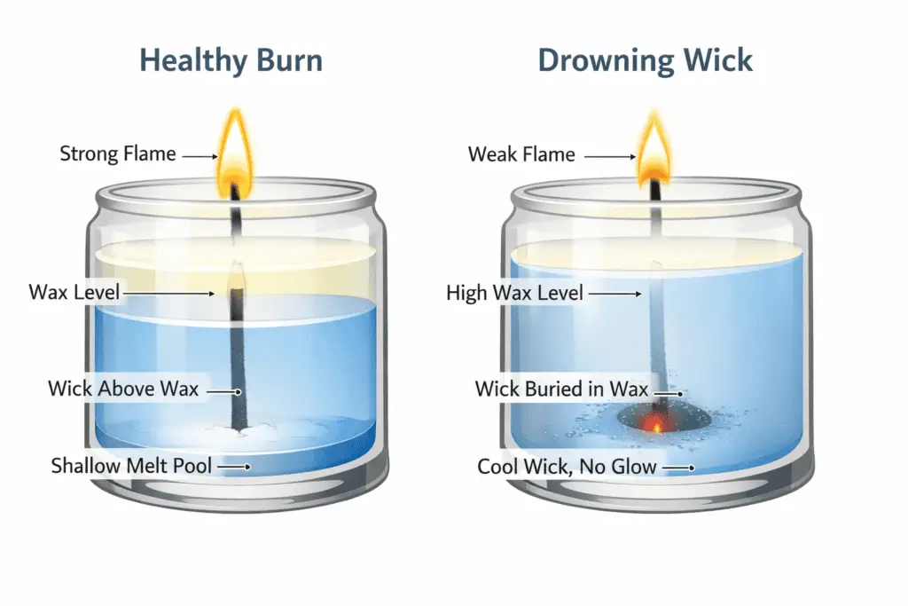 drowned wick and melt pool depth