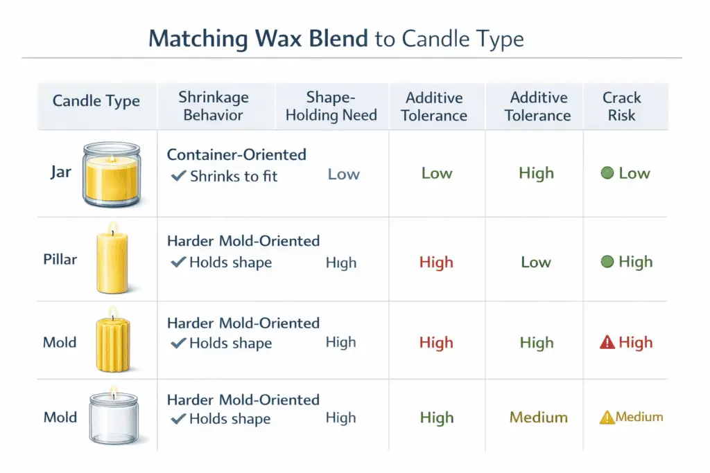 wax blend and candle type selection matrix