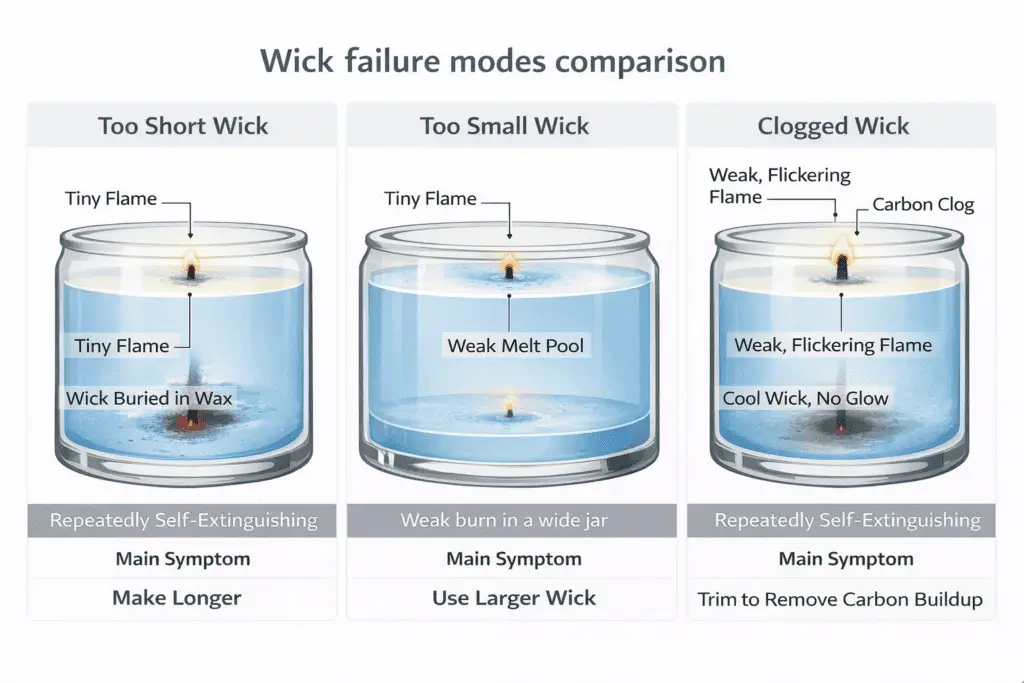 short wick and small wick and carbon clog