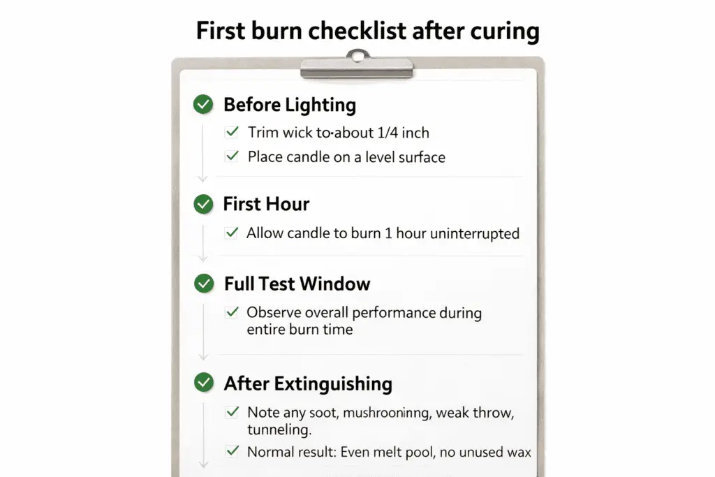first burn checklist and trimmed wick test sequence