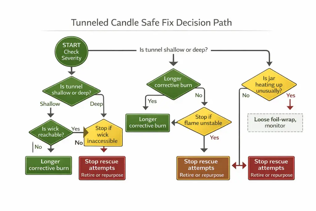 tunneled candle severity and safe fix decision path