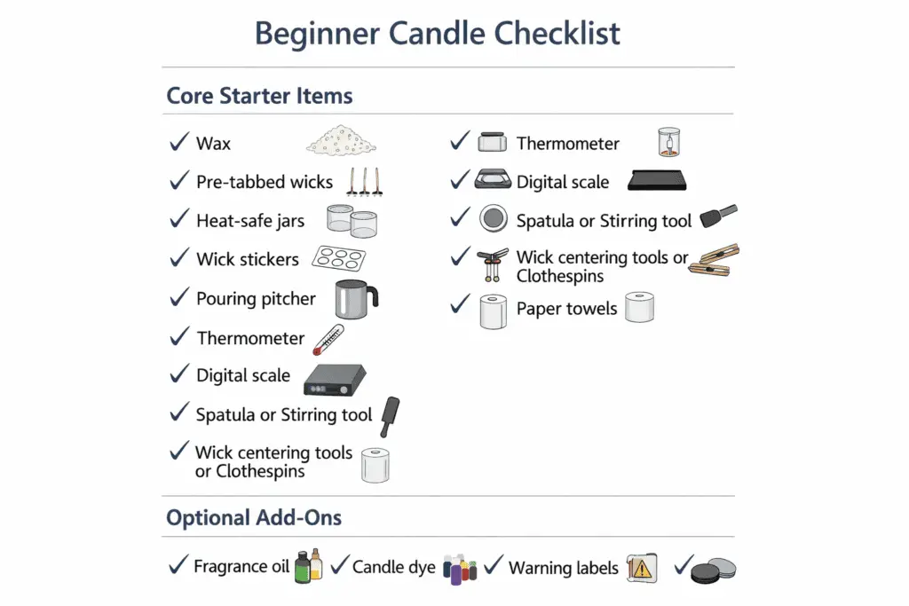 beginner candle checklist and starter tools