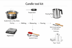 candle tool kit and pouring setup