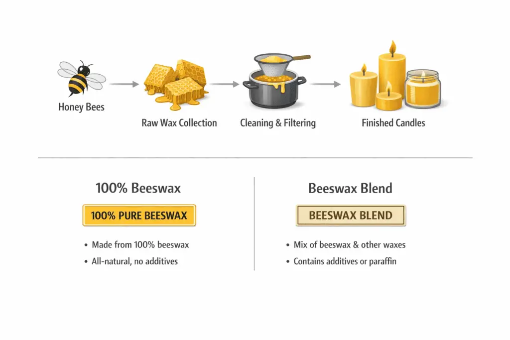 beeswax origin and pure-vs-blend labels