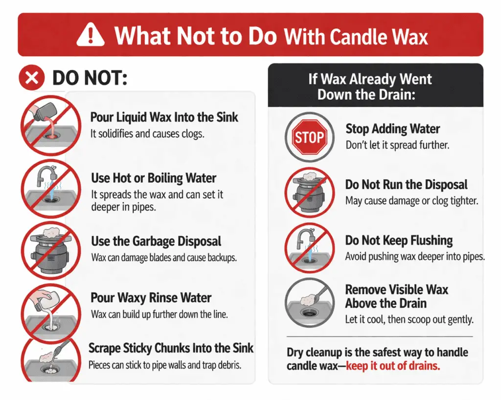candle wax drain mistakes and safer cleanup