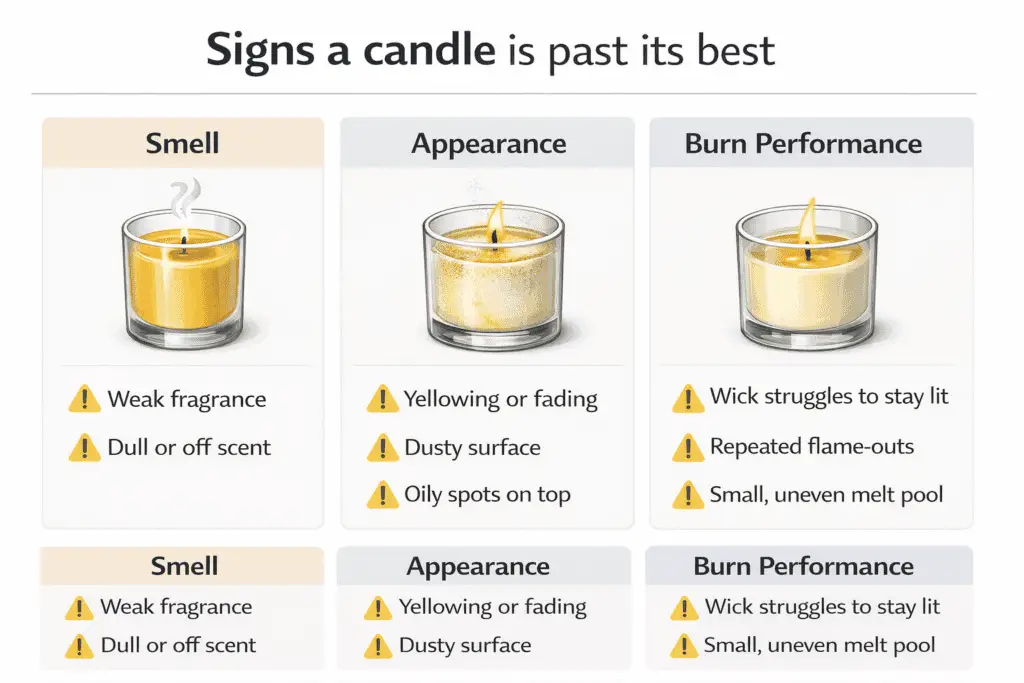 expired candle signs and burn performance checks