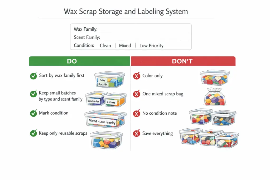wax scraps and storage labeling system
