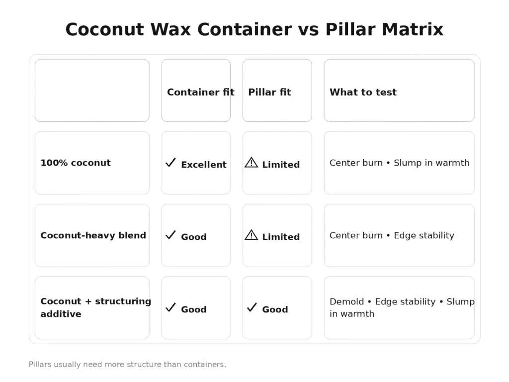 Coconut wax + Container vs pillar matrix + Candle making