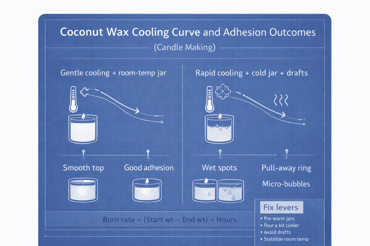 Coconut wax + Cooling curve and adhesion + Candle making