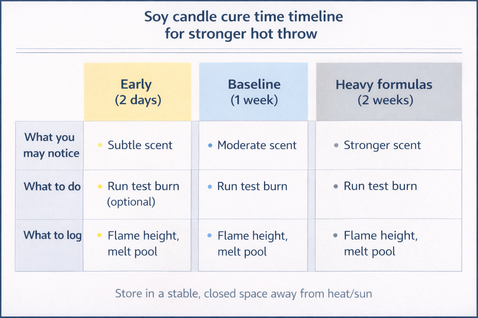 Soy candle cure time comparison for early and later hot throw testing