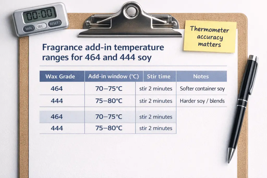 Soy wax fragrance add temperature ranges by wax grade