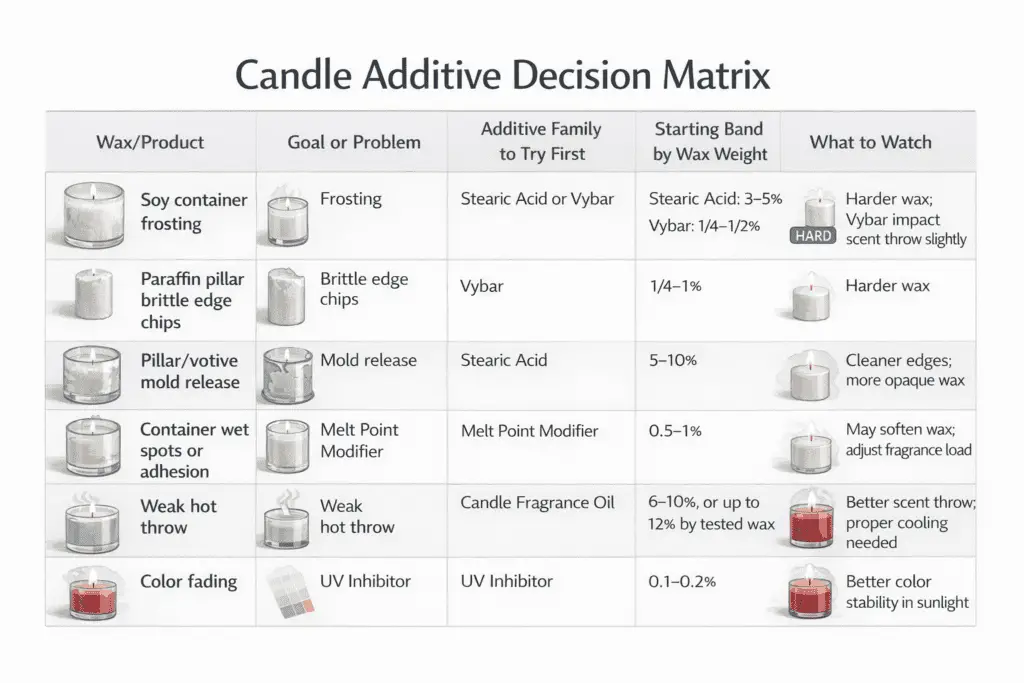 wax type and candle problem additive matrix