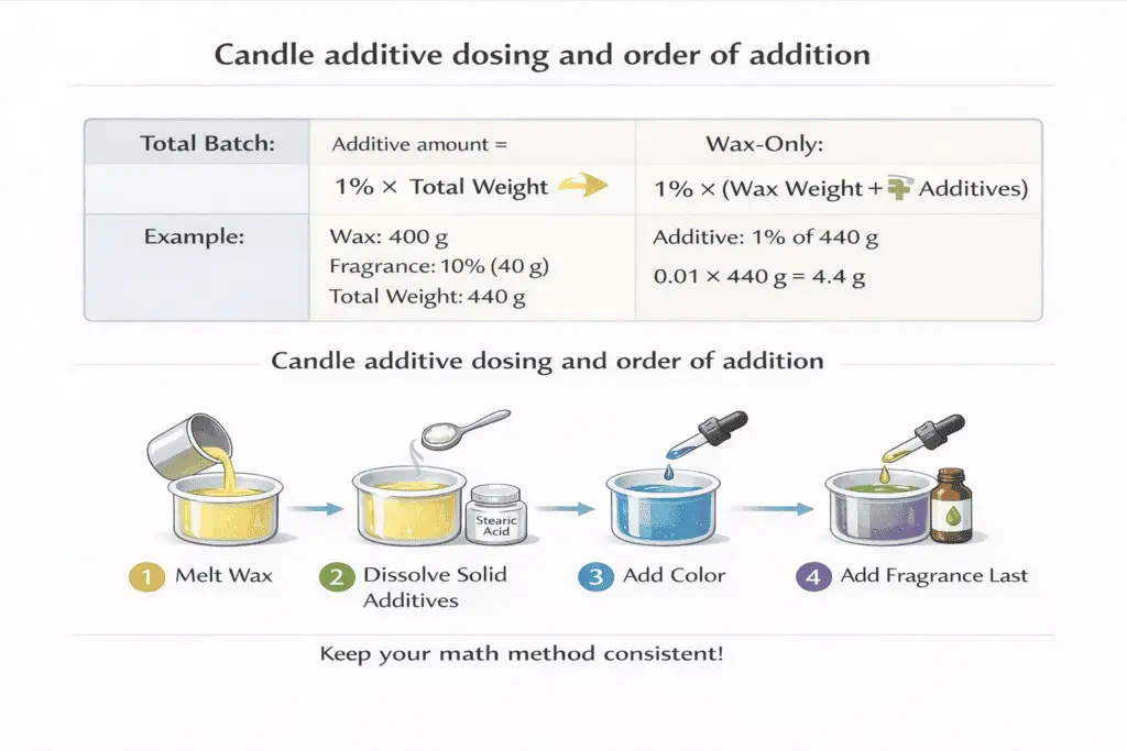 candle additive dosing math and mixing order