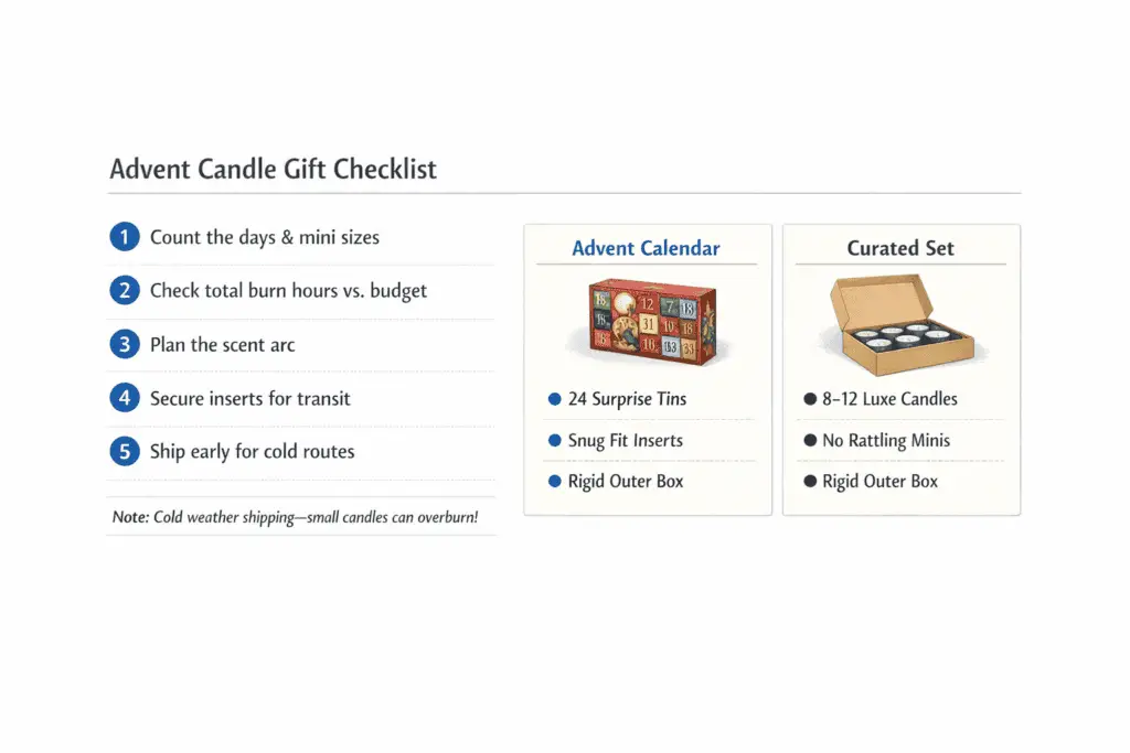 advent candle checklist and gift-set comparison