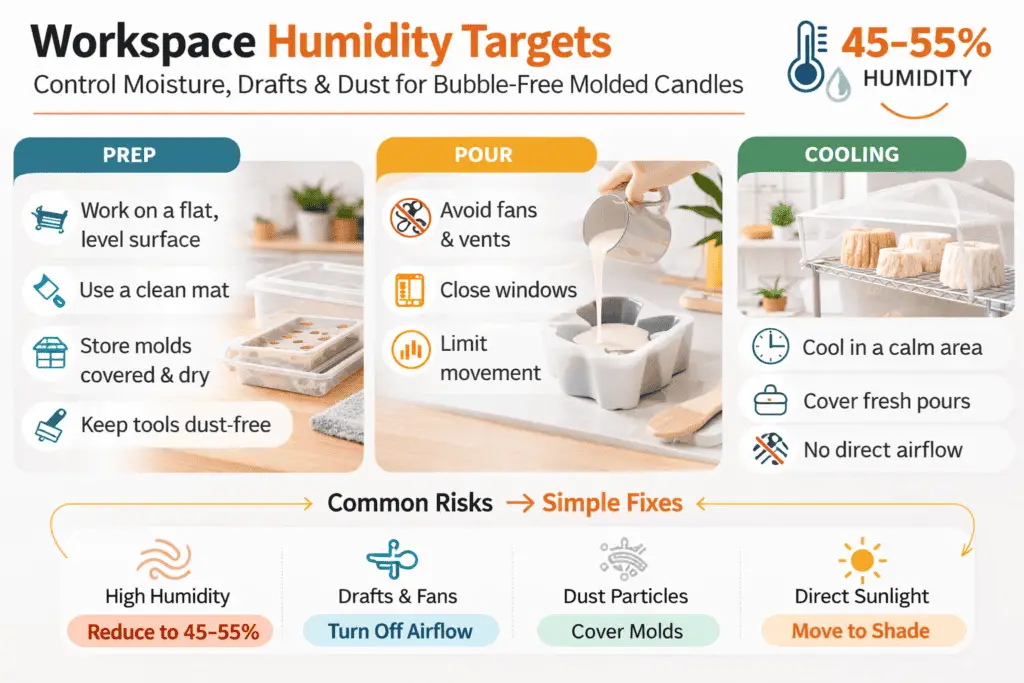 Candle making + workspace humidity targets + draft control