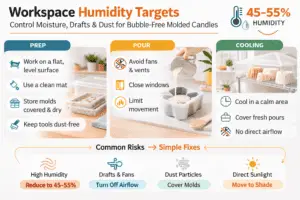 Candle making + workspace humidity targets + draft control