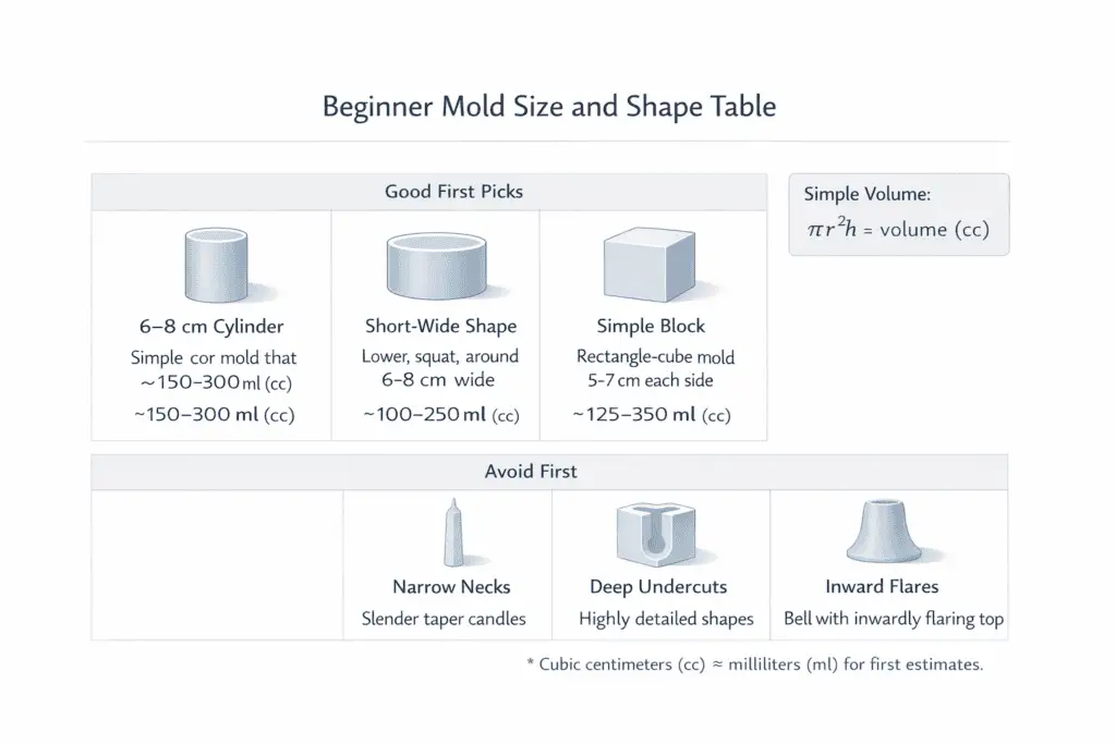 candle making size and shape volume chart