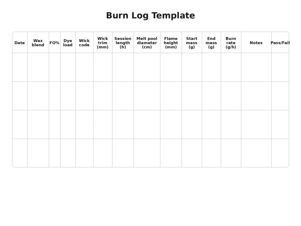 Burn log template for wick testing