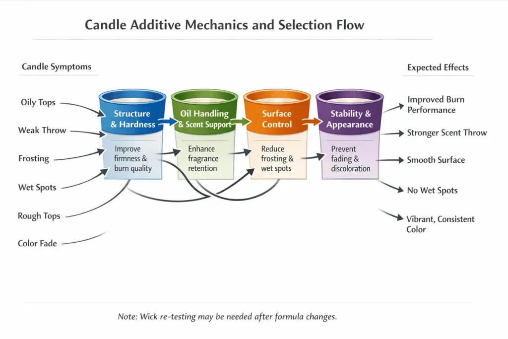 candle additive mechanics and symptom-to-function map