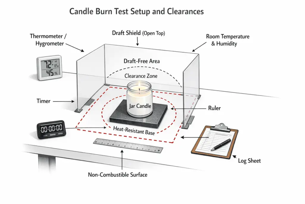 candle burn test setup and clearance diagram