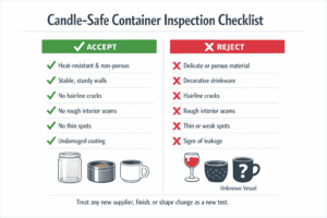candle-safe container checklist and crack seam thin spot inspection