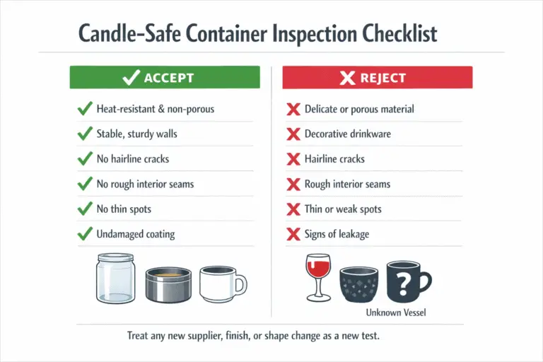 candle-safe container checklist and crack seam thin spot inspection