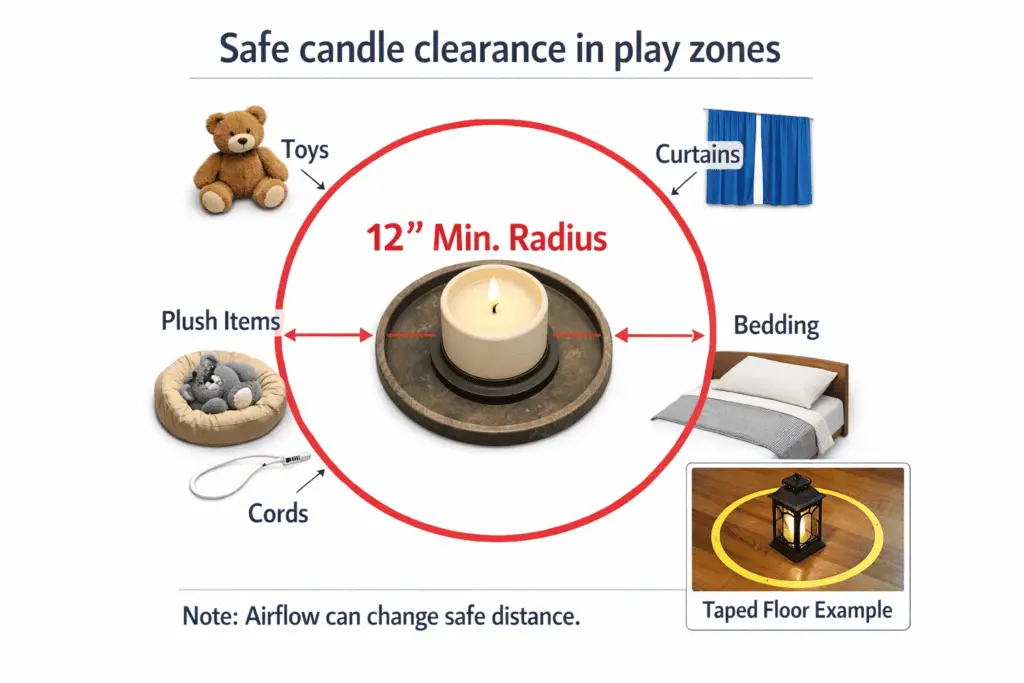candle safe radius and clearance from toys tails curtains and cords