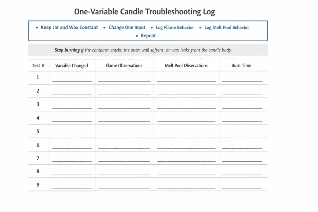 one-variable candle test and flame and melt pool log