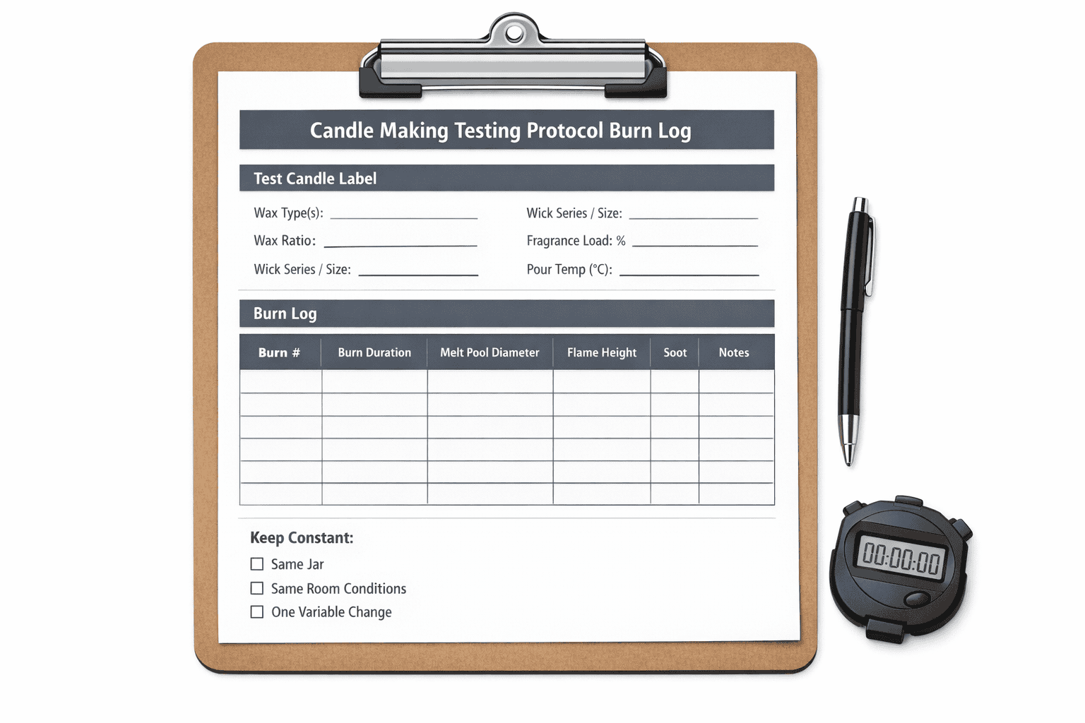 Candle making + testing protocol + burn log template