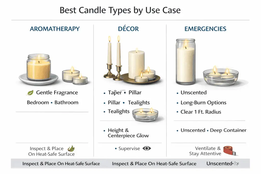 candle types for aromatherapy and decor and emergencies