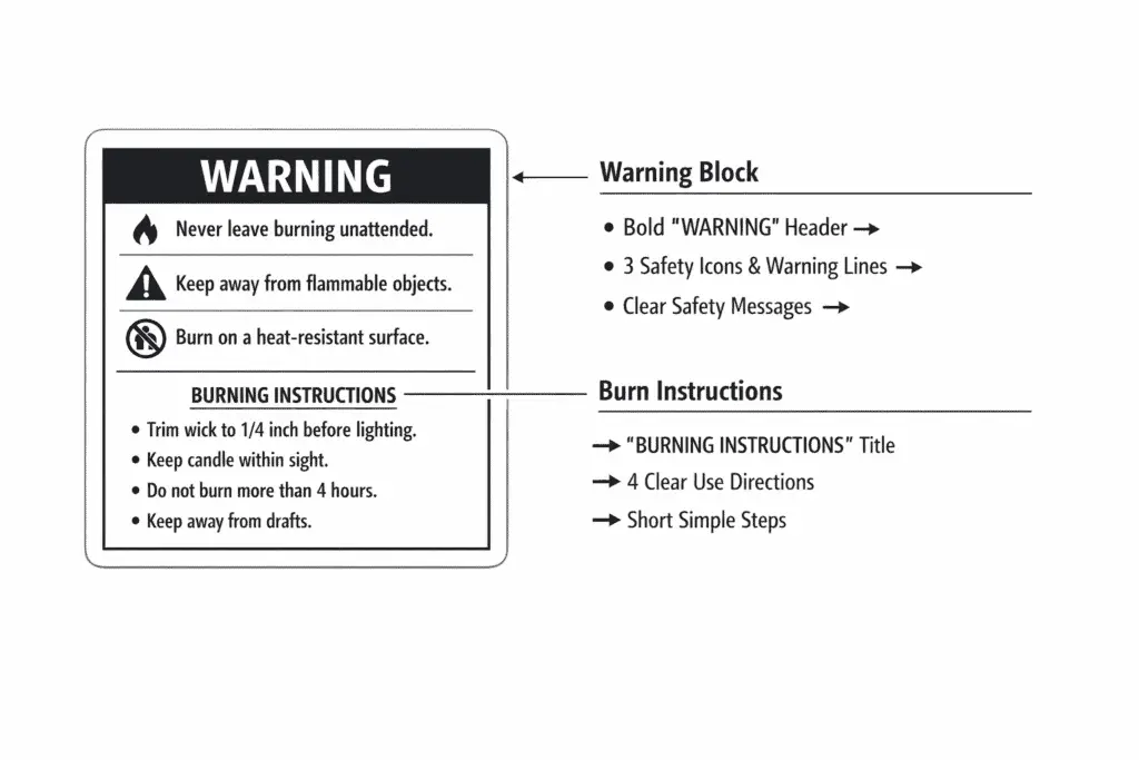 candle warning block and burn directions