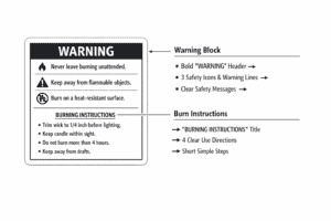 candle warning block and burn directions