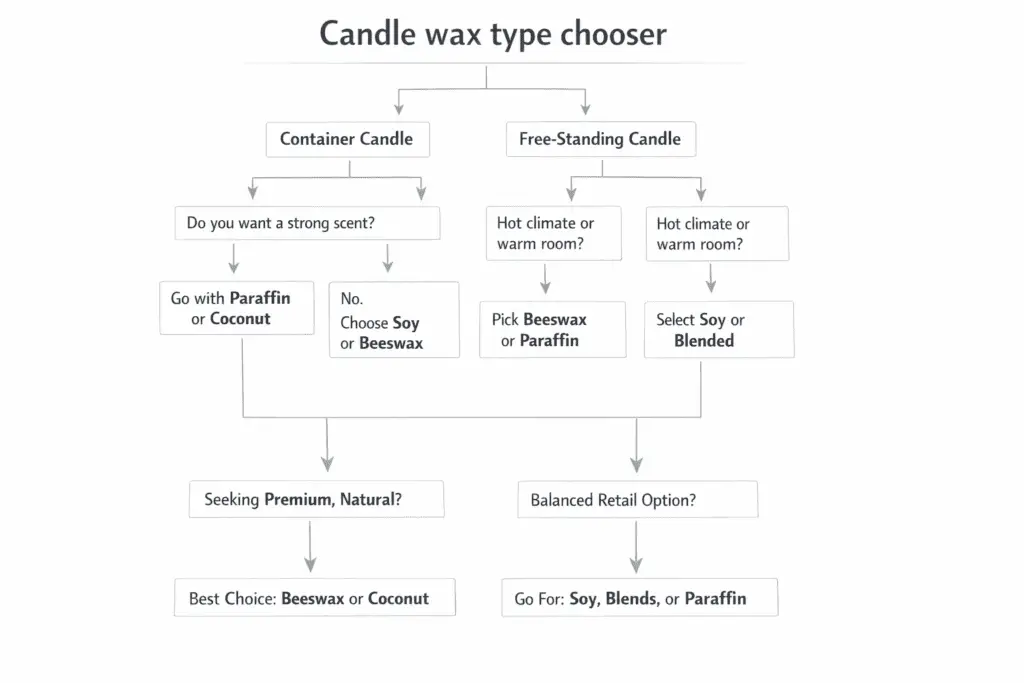 candle wax types and format and scent and heat decision flow