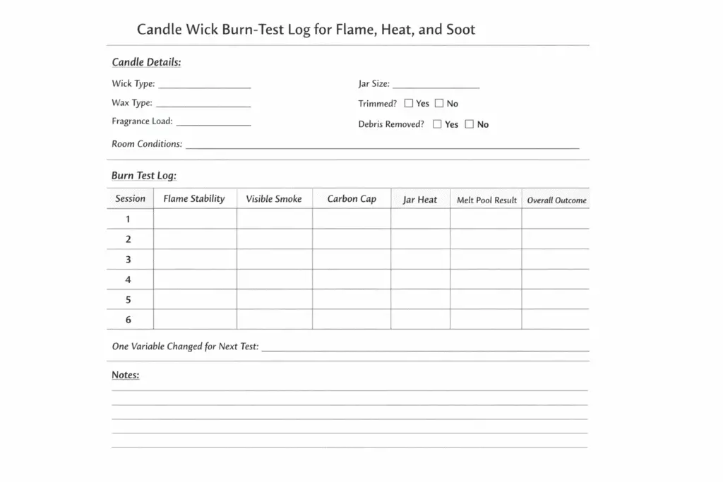 candle wick burn log and flame heat soot checks