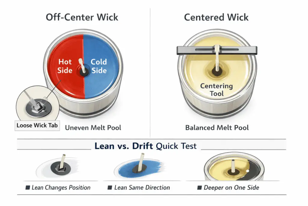 off-center wick and balanced melt pool centering diagram