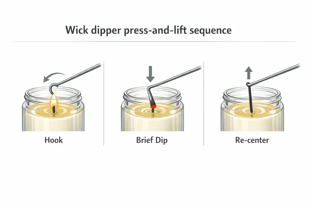 wick dipper and centered candle wick