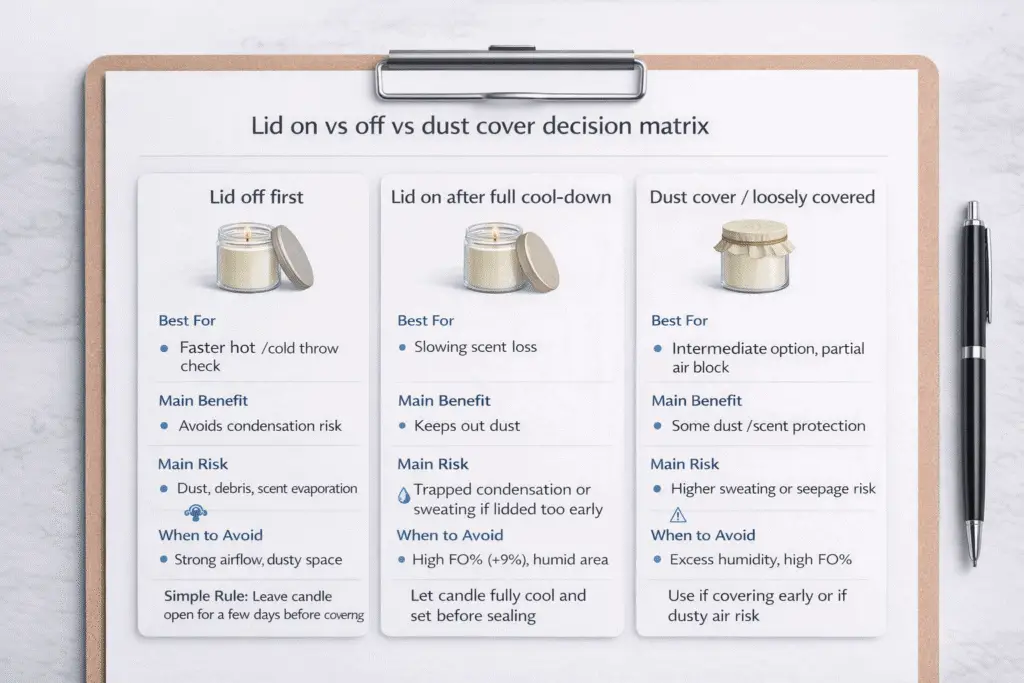 Candle making + Covering modes + Lid vs dust cover vs vented
