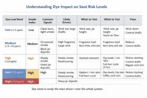 Candle making + Dye soot risk + ppm bands and smoke index