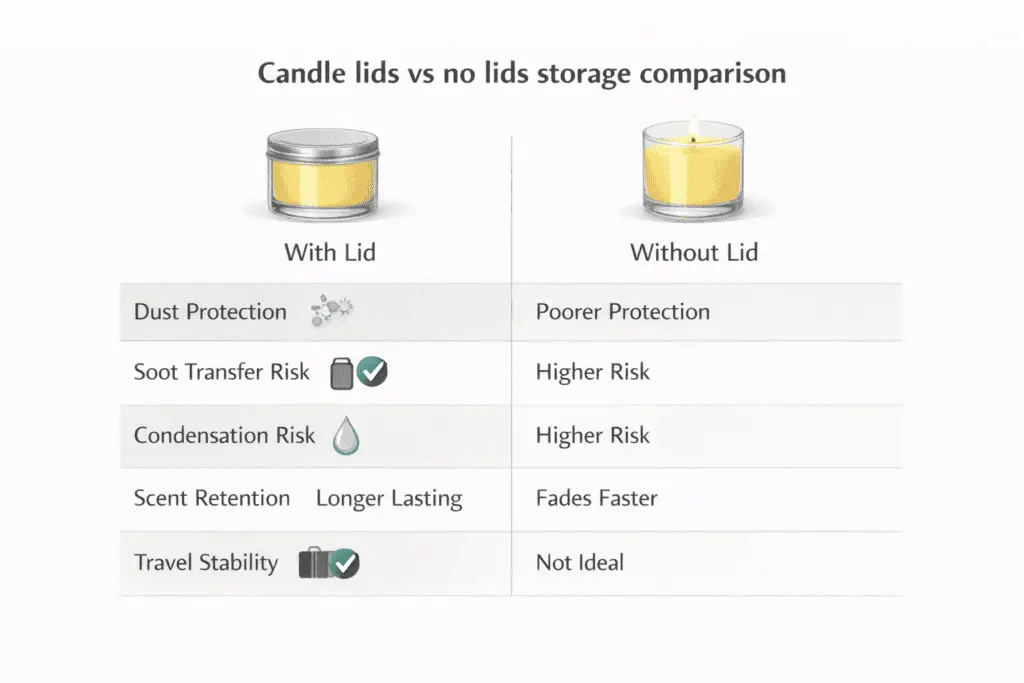 Candle making + Lids and transport + With vs without comparison