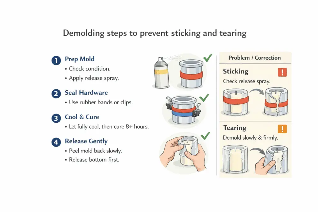 candle molds + demolding + sticking-and-tearing prevention
