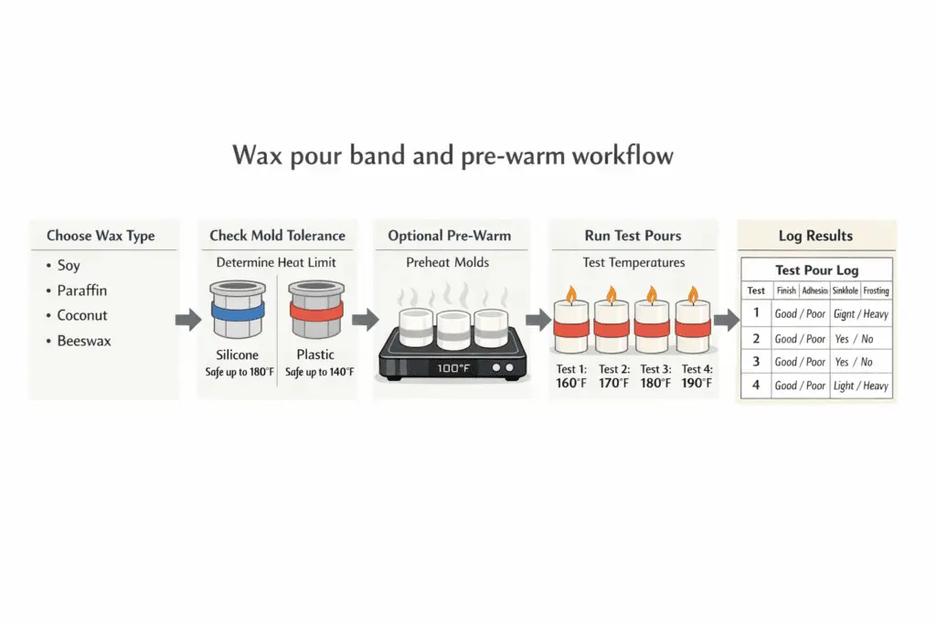 candle molds + pour bands + pre-warm workflow