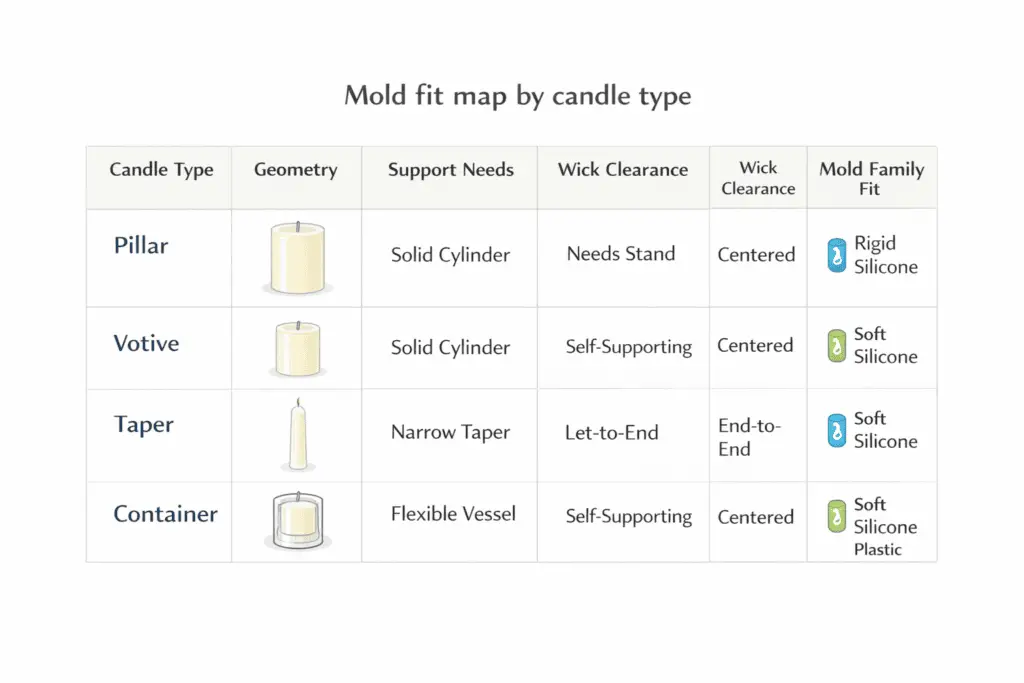 candle molds + candle type fit + pillar-votive-taper-container map