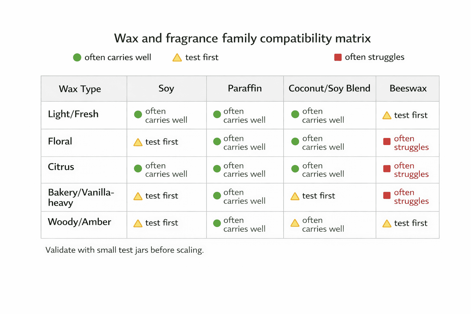 Candle Making + Wax–Fragrance Compatibility + Matrix