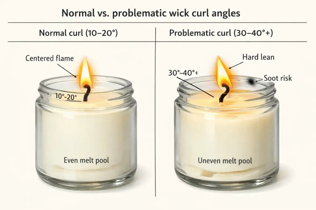 Candle making wick + Curl angle + Normal and problematic
